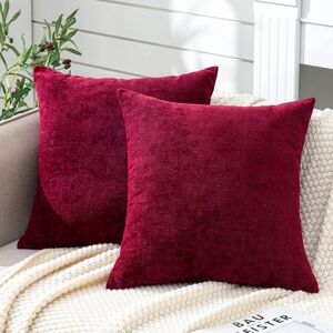 NWT 2pc 18" Burgundy Soft Chenille Square Throw Pillow Cover Set Zipper Closure